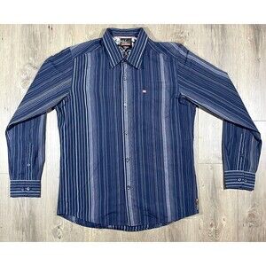 Quicksilver Shirt Mens Large Blue Striped Long Sleeve Button Down w Pocket Logo